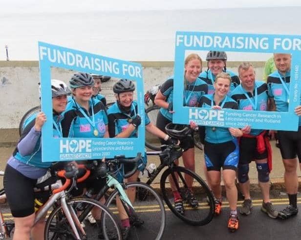 Alice Greaves with her fellow cyclists pictured in Sheringham, Norfolk, last summer after finishing their fundraising challenge