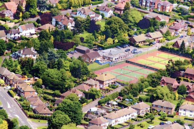 Hamilton Lawn Tennis Club celebrates its centenary - aerial photo from the early 1990s showing the first artificial grass courts
