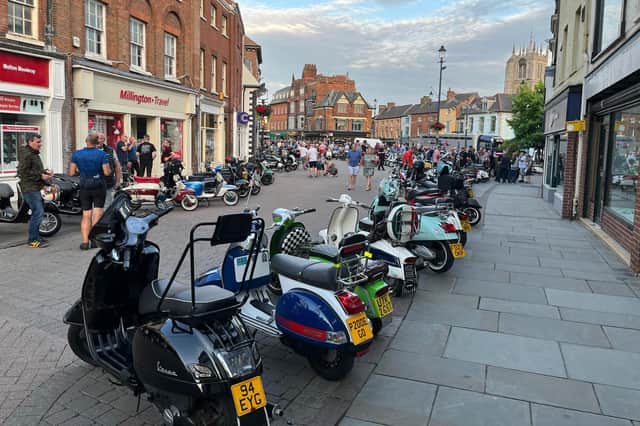 Lines of scooters lined up at last night's gathering in Melton's Market Place