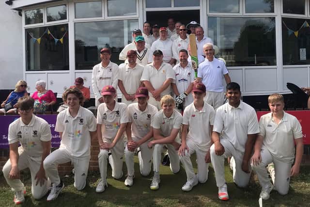 Egerton Park CC players, past and present, pictured at Sunday's match to celebrate the club's 140th anniversary of being founded