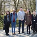 Celebrating the crime prevention investment, from left: Charlie Charico (Deputy PCC), Sajan Devshi (OPCC Commissioning Team), David Walker and Marie Delpech-Anthoine (Melton Borough Council), Morgan Carter and Rahma Begum (OPCC Communications), Councillor Sharon Butcher (Melton Borough Council)