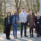 Celebrating the crime prevention investment, from left: Charlie Charico (Deputy PCC), Sajan Devshi (OPCC Commissioning Team), David Walker and Marie Delpech-Anthoine (Melton Borough Council), Morgan Carter and Rahma Begum (OPCC Communications), Councillor Sharon Butcher (Melton Borough Council)
