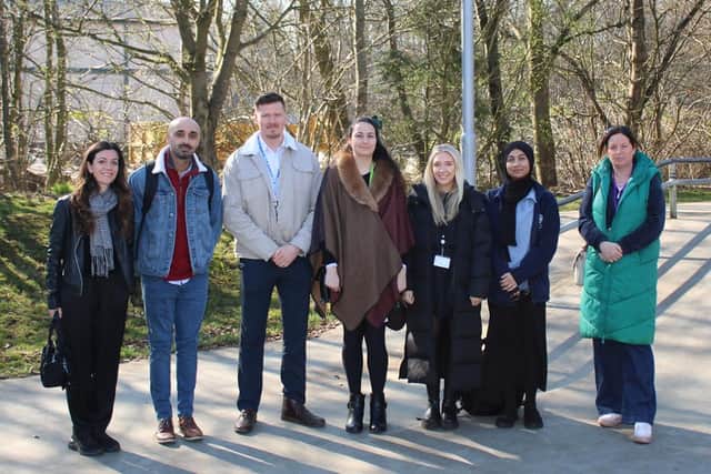 Celebrating the crime prevention investment, from left: Charlie Charico (Deputy PCC), Sajan Devshi (OPCC Commissioning Team), David Walker and Marie Delpech-Anthoine (Melton Borough Council), Morgan Carter and Rahma Begum (OPCC Communications), Councillor Sharon Butcher (Melton Borough Council)