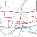 The proposed site (bounded in red) where the proposed Brentingby Meadows Solar Farm would be built