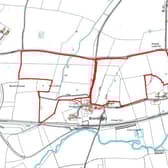The proposed site (bounded in red) where the proposed Brentingby Meadows Solar Farm would be built