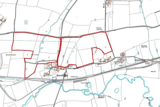 The proposed site (bounded in red) where the proposed Brentingby Meadows Solar Farm would be built