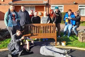 Members of The Prince's Trust team who have been sprucing up the sensory garden at Gretton Court retirement complex