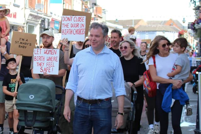 Melton & Syston MP, Edward Argar, pictured at last summer's march in support of the town's St Mary's Birth Centre