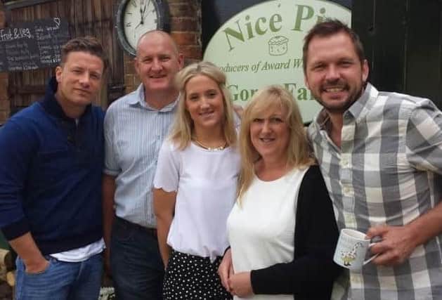 The Walmsley family with Jamie Oliver and Jimmy Doherty for an episode of their TV show, Friday Night Feast back in 2015