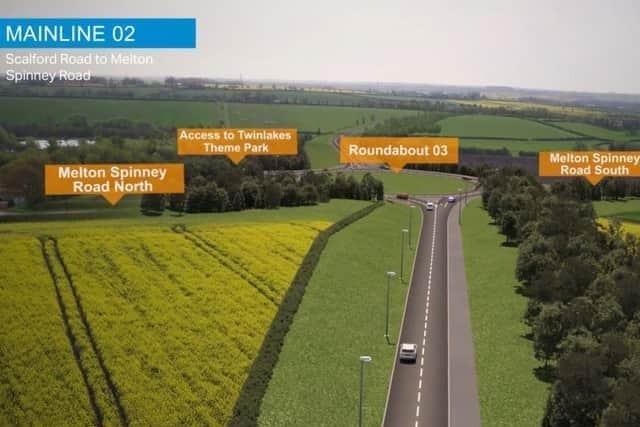 A stretch of the planned Melton bypass route passing east of the town, shown in a computer-generated image