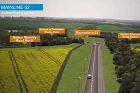 A stretch of the planned Melton bypass route passing east of the town, shown in a computer-generated image