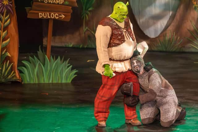 Shrek and Donkey on stage at Melton Theatre
