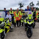 Charlie meets members of the Leicestershire and Rutland Blood Bikes group at the Welcome Cafe in Twyford