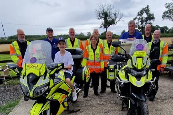 Charlie meets members of the Leicestershire and Rutland Blood Bikes group at the Welcome Cafe in Twyford
