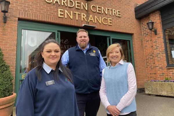 From left, general manager Clare Crowther, horticultural manager Matt Peck and marketing manager Claire Parker outside the entrance to Gates Garden Centre, at Cold Overton