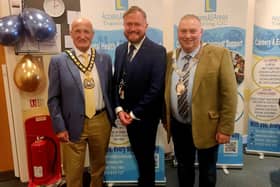 Access All Areas training lead and director, Mark Frisby (centre), with county council chair, Councillor Joe Orson (left) and Mayor of Melton, Councillor Tim Webster
