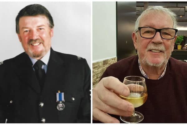 Gerald 'Charlie' Chaplin pictured (left) during his police career and (right) recently