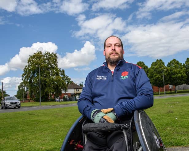 Tom Folwell, who plays top level wheelchair rugby after losing both legs on army service