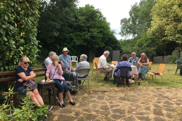 Visitors to Wyfordby Flower Festival enjoying refreshments