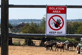 One of the 'Isolation Zone' signs on fencing at the Defence Animal Training Regiment in Melton