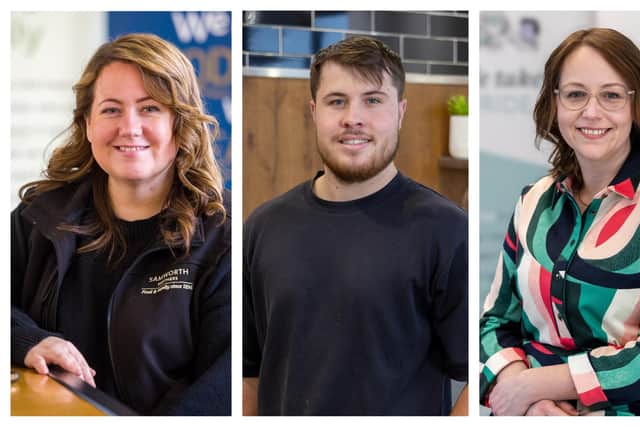 Three of the current apprentices at Samworth Brothers, from left, Natalie Antcliffe, Adam Riches and Zoie Parsons
