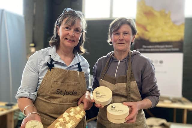 Catherine and Julie on the Fen Farm Dairy stand at the Artisan Cheese Fair