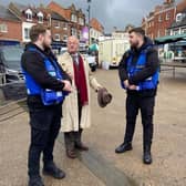 Rupert Matthews, Police and Crime Commissioner for Leicester, Leicestershire and Rutland, pictured with Street Wardens in Melton Mowbray during last year's pilot project