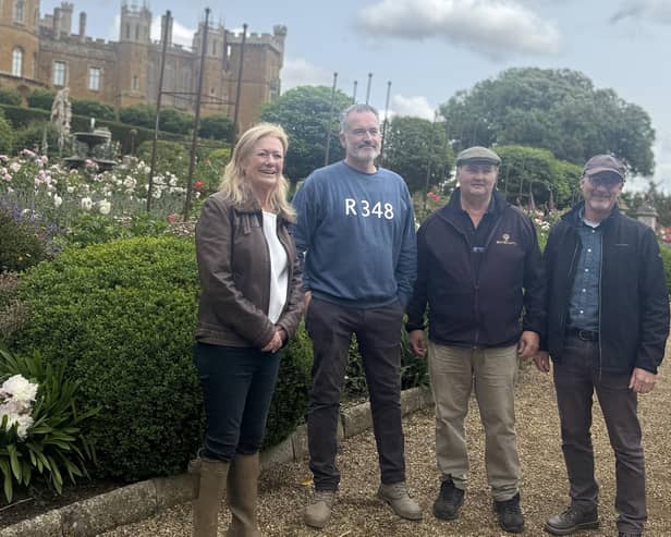 Belvoir Castle's head gardener, Andy Tudbury, Belvoir’s head gardener, with the panel of Peter Gibbs, Matthew Wilson and Bunny Guinness recording an episode of BBC Radio 4’s Gardeners’ Question Time