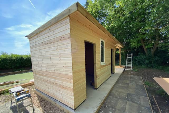 The new classroom/workshop under construction at the planned forest school