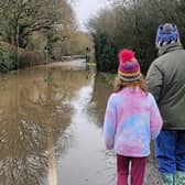 Flooded Station Lane at Asfordby pictured yesterday IMAGE Valerie Grant