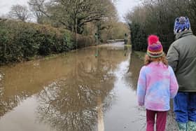 Flooded Station Lane at Asfordby pictured yesterday IMAGE Valerie Grant