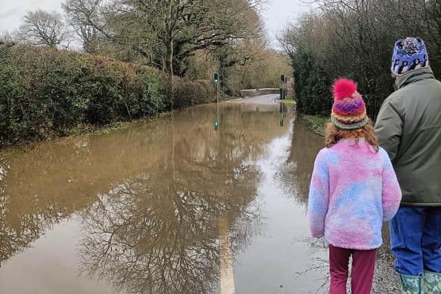 Flooded Station Lane at Asfordby pictured yesterday IMAGE Valerie Grant