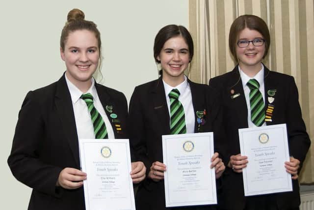 Winners: Catmose College's senior team - Ella Withers (chairperson), Alice Burton (speaker) and Jess Falconer (proposer of the vote of thanks) PHOTO: Supplied