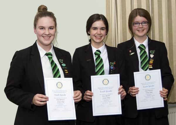 Winners: Catmose College's senior team - Ella Withers (chairperson), Alice Burton (speaker) and Jess Falconer (proposer of the vote of thanks) PHOTO: Supplied