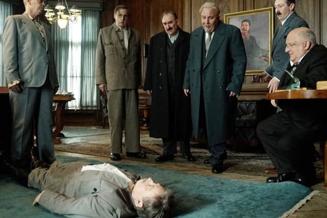 The Death Of Stalin - Steve Buscemi as Nikita Khrushchev, Jeffrey Tambor as Georgy Malenkov, Adrian McLoughlin as Joseph Stalin, Dermot Crowley as Lazat Kaganovich, Paul Chahidi as Nikolai Bulganin, Paul Whitehouse as Anastas Mikoyan and Simon Russell Beale as Lavrentiy Beria PHOTO: PA Photo/Entertainment One/Nicola Dove pa_features-20171017-124417-film