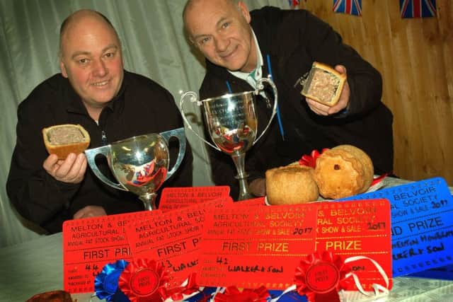 Walkers' master pie makers Guy Coombs and Ian Heircock with their haul of cups and rosettes EMN-170512-165810001