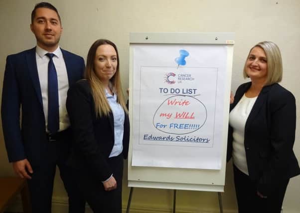 The team at Edwards Solicitors offering to help free of charge those whose New Years Resolutions might include writing their will, from left to right, Luke Gliwa, Luanne Morton and Lisa Moore PHOTO: Supplied