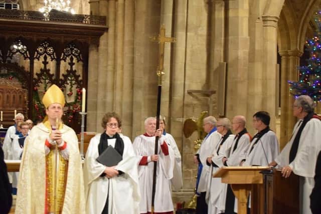 The Bishop of Leicester takes part in a service for the grand reopening of St Mary's Church in Melton
PHOTO PHIL BALDING EMN-171218-173833001