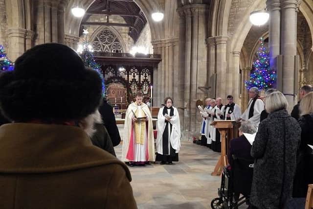 The Bishop of Leicester takes part in a service for the grand reopening of St Mary's Church in Melton
PHOTO PHIL BALDING EMN-171218-173904001