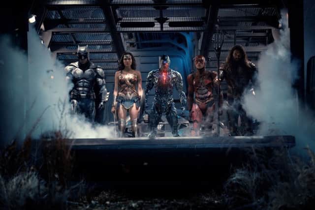 Ben Affleck as Batman, Gal Gadot as Wonder Woman, Ray Fisher as Cyborg, Ezra Miller as Flash and Jason Momoa as Aquaman PHOTO: PA Photo/Warner Bros