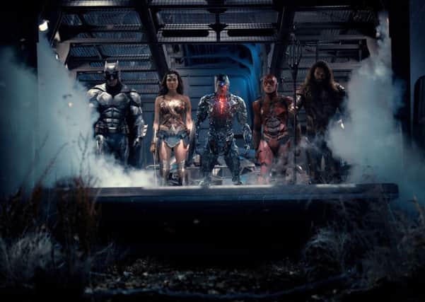 Ben Affleck as Batman, Gal Gadot as Wonder Woman, Ray Fisher as Cyborg, Ezra Miller as Flash and Jason Momoa as Aquaman PHOTO: PA Photo/Warner Bros