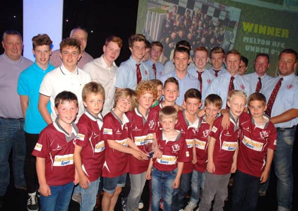 Junior Team of the Year Melton RFC Under 9s with finalists Mowbray Rangers Under 15s and Melton RFC Under 16s, and Martin Foster of Brooksby Melton College EMN-160630-231517002