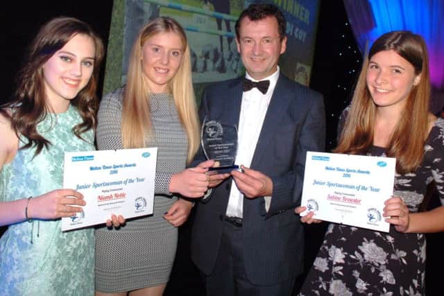 Junior Sportwoman of the Year winner Heidi Coy with finalists Niamh Noble (left) and Sabine Brewster (right), and Stephen Hallam of Samworth Brothers EMN-180301-124658002