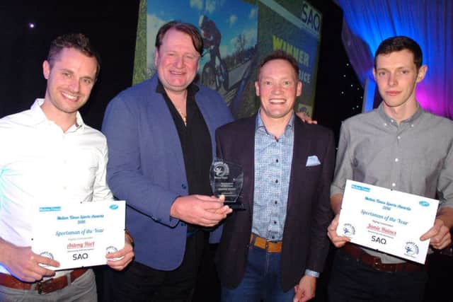 Sportsman of the Year winner Simon Price with finalists Jamie Haines (right) and Antony Hart (left), and Alan Pearson of SAQ International EMN-180301-124636002