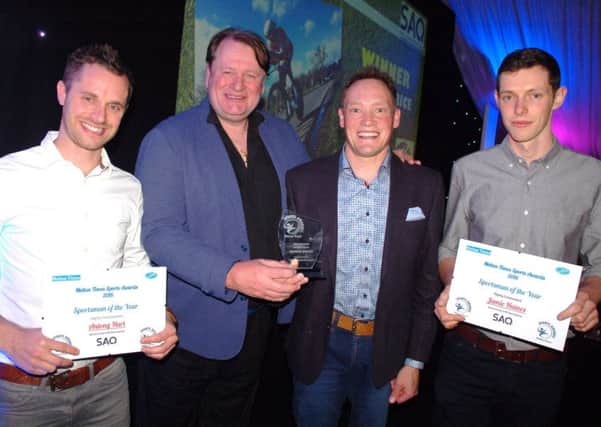 Sportsman of the Year winner Simon Price with finalists Jamie Haines (right) and Antony Hart (left), and Alan Pearson of SAQ International EMN-180301-124636002