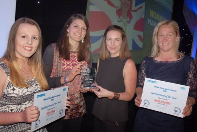 Sportswoman of the Year winner Mari Smith (second left) with finalists Emilie Chandler (right) and Katie Tagg (left), and Joni Appleton of Ragdale Hall EMN-180301-124647002