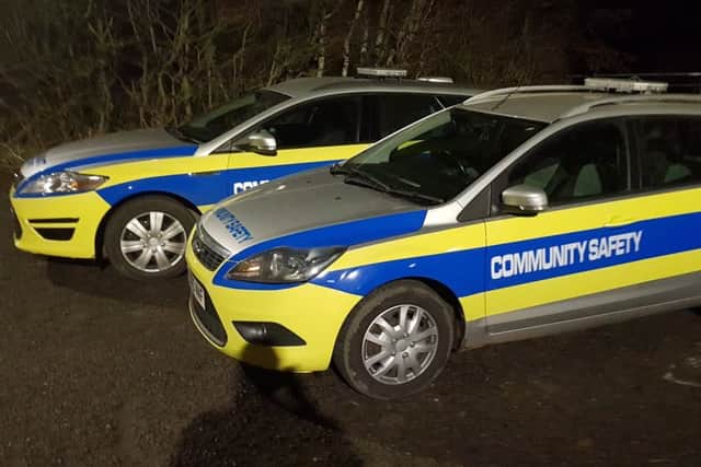 Patrol cars operated by Blueline Security to provide private crime prevention patrols around the Melton borough EMN-181001-113016001