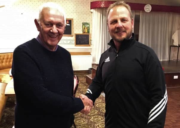 Holwell Sports chairman Graham Lewin (left) welcomes new manager Andy Gray EMN-180117-094326002