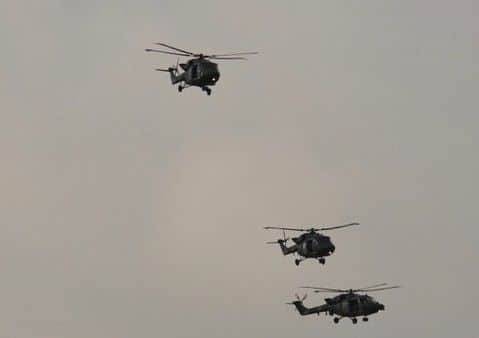 Four Lynx helicopters wihich buzzed Tilton in a commemorative flypast to mark the aircraft's decommissioning
PHOTO ROGER STOCKS EMN-180117-123619001
