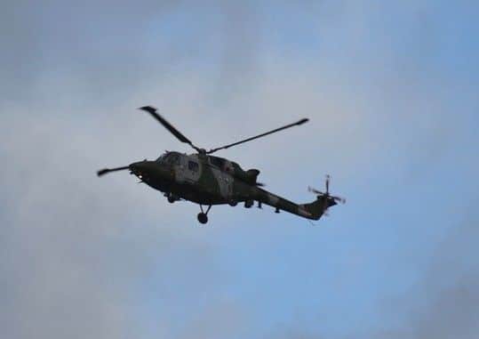 One of the Lynx helicopters wihich buzzed Tilton in a commemorative flypast to mark the aircraft's decommissioning
PHOTO ROGER STOCKS EMN-180117-123659001